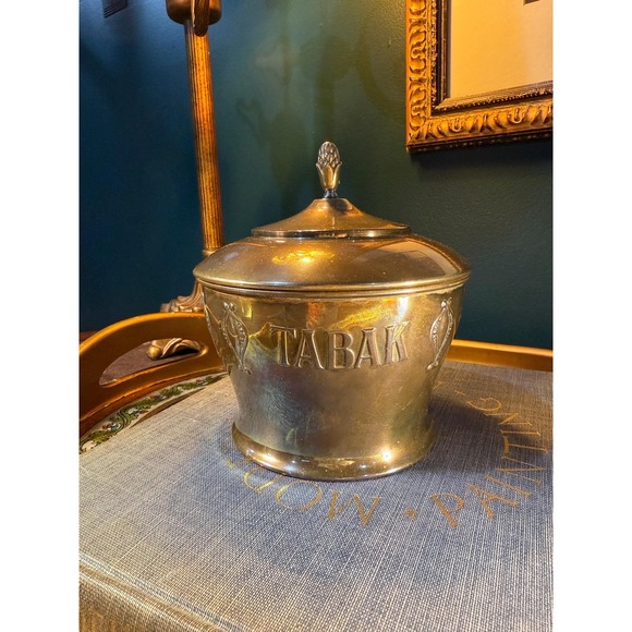 The Unbranded Brand Other - Vintage Brass Tabak Tobacco Jar with Lid European Brass Canister 6 Inch